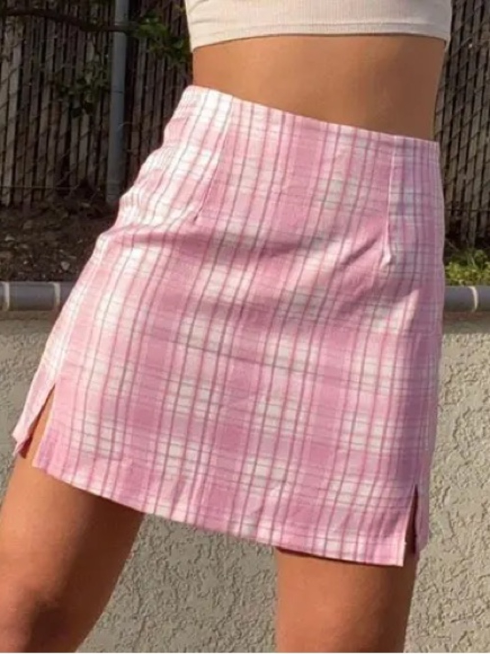 John galt Cara pink white plaid mini skirt XS small high rise